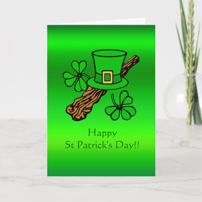 St Paddy's Day top hat, shamrock and shillelagh Card (Front)
