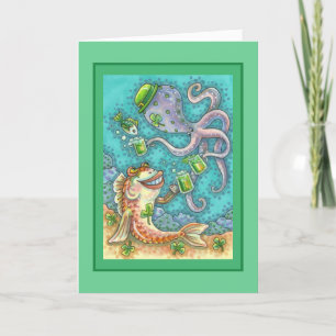 St. PADDY'S FISH AND OCTOPUS CHEERS TO GREEN BEER Holiday Card