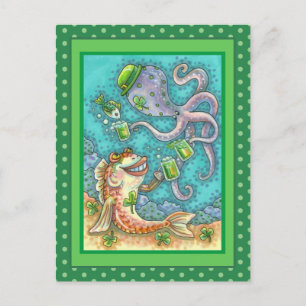 St. PADDY'S FISH AND OCTOPUS CHEERS TO GREEN BEER Holiday Postcard