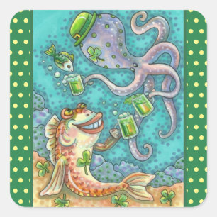 St. PADDY'S FISH AND OCTOPUS CHEERS TO GREEN BEER Square Sticker