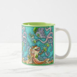 St. PADDY'S FISH AND OCTOPUS CHEERS TO GREEN BEER Two-Tone Coffee Mug