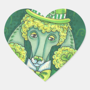 ST. PADDY'S IRISH GREEN FRENCH POODLE, LUCKY DOG HEART STICKER