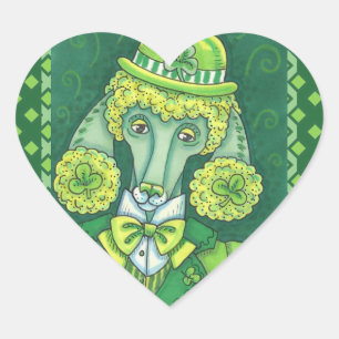 ST. PADDY'S IRISH GREEN FRENCH POODLE, LUCKY DOG HEART STICKER