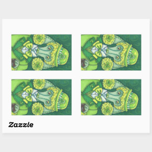 ST. PADDY'S IRISH GREEN FRENCH POODLE, LUCKY DOG RECTANGULAR STICKER