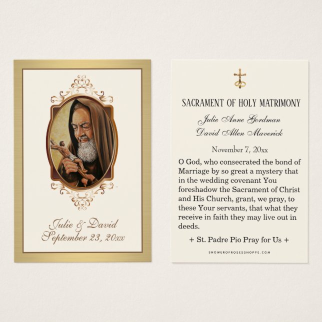 St. Padre Pio Gold Wedding Favour Holy (Front & Back)