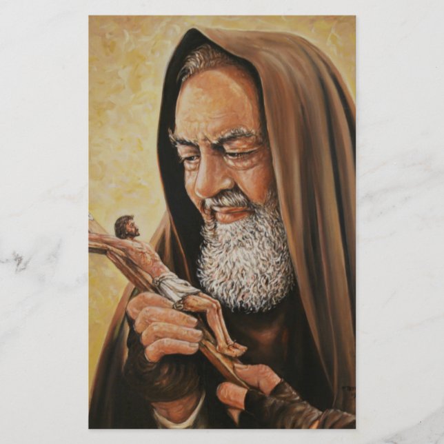St. Padre Pio Priest Crucifix Stationery (Front)