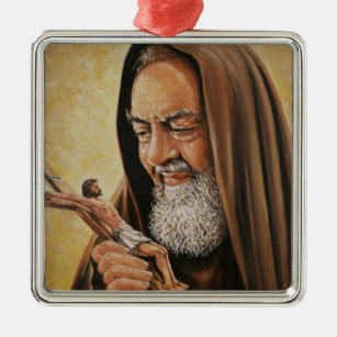 St. Padre Pio with Crucifix Metal Tree Decoration