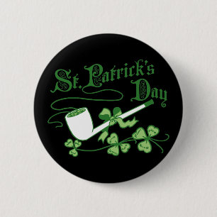 St Parrick's Day Leprechaun Pipe 6 Cm Round Badge