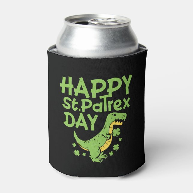 St Patrex Funny Irish T-Rex St Patricks Day Dino Can Cooler (Can Front)