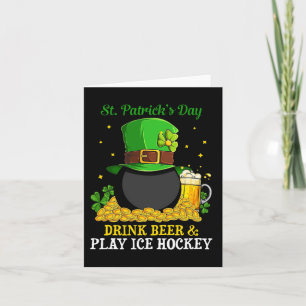 St Patrick#39;s Day Drink Beer Play Ice Hockey Fun Card