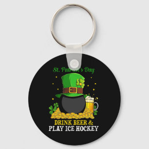 St Patrick#39;s Day Drink Beer Play Ice Hockey Fun Key Ring