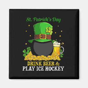 St Patrick#39;s Day Drink Beer Play Ice Hockey Fun Magnet