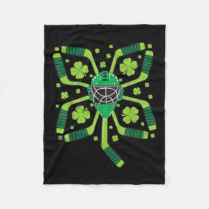 St Patrick#39;s Day Ice Hockey Shamrock Clover Boy Fleece Blanket