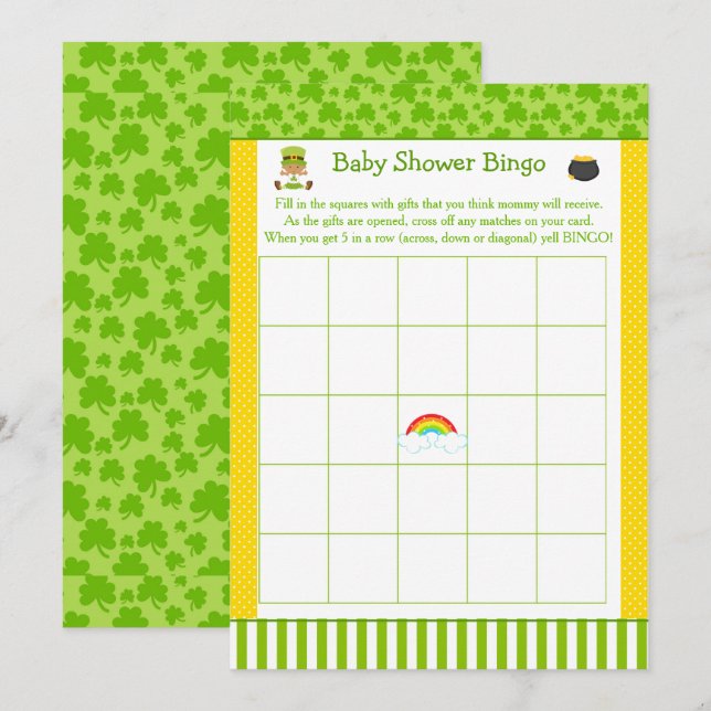 St Patrick African American Girl Baby Shower Bingo Invitation (Front/Back)