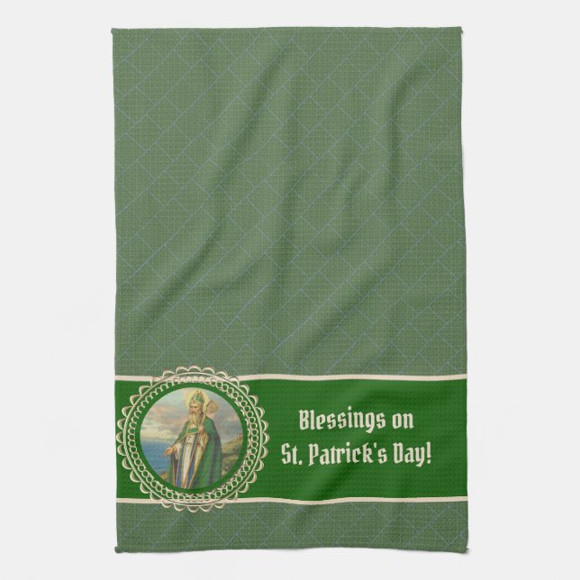 St. Patrick Bishop Irish Blessing Religious Tea Towel (Vertical)