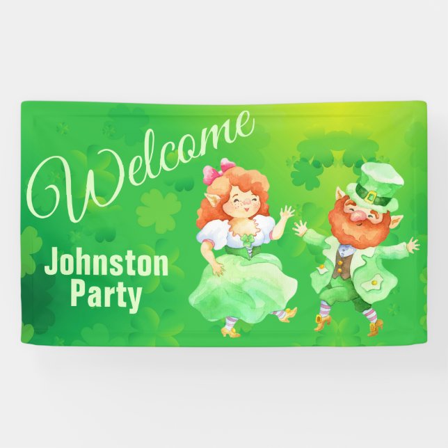 St. Patrick Dancing Leprechaun Welcome Banner (Horizontal)