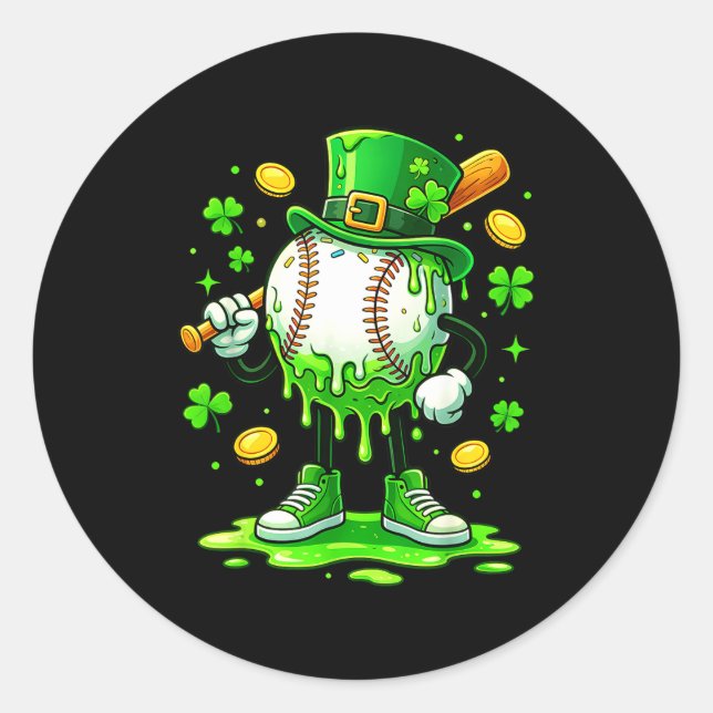 St Patrick Day Baseball Drip Ice Cream Baseball  Classic Round Sticker (Front)