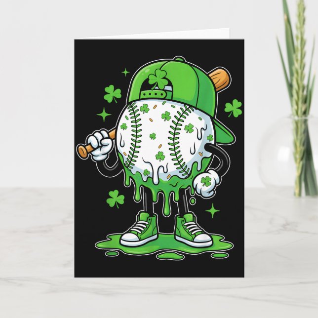 St Patrick Day Baseball Drip Ice Cream Baseball Ho Card (Front)