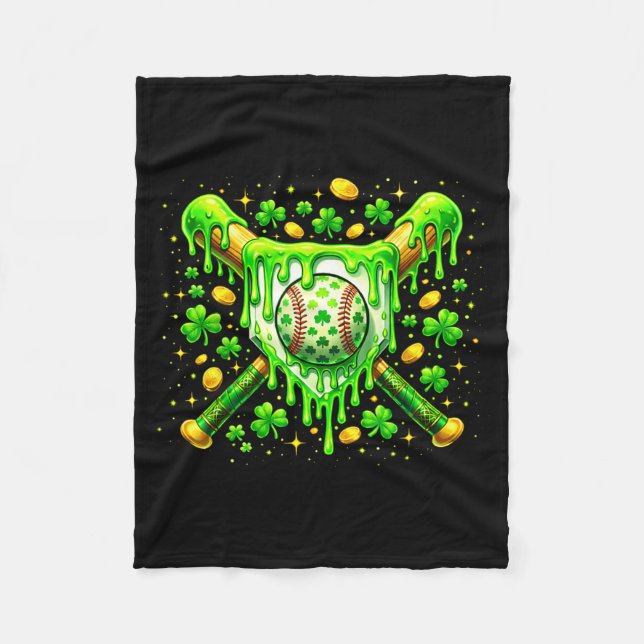 St Patrick Day Baseball Drip Ice Cream Baseball Ho Fleece Blanket (Front)