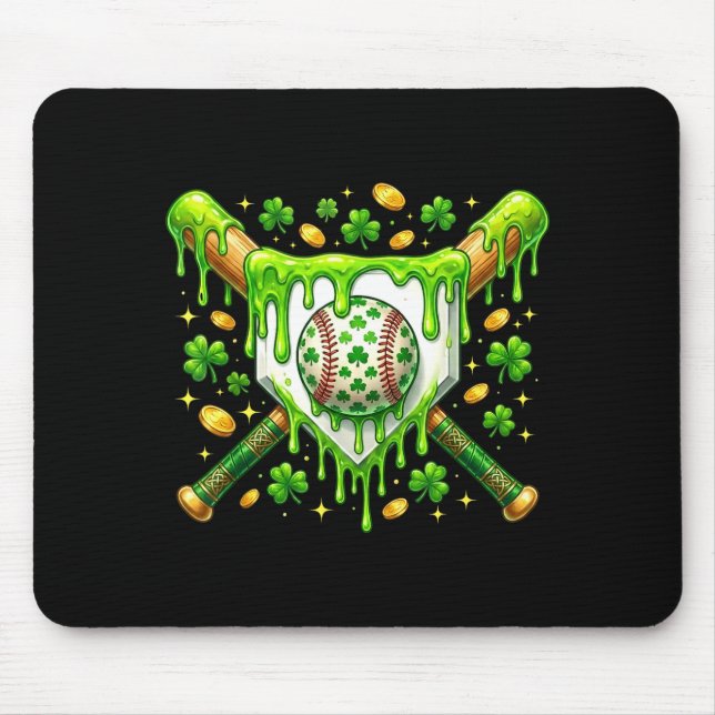 St Patrick Day Baseball Drip Ice Cream Baseball Ho Mouse Mat (Front)
