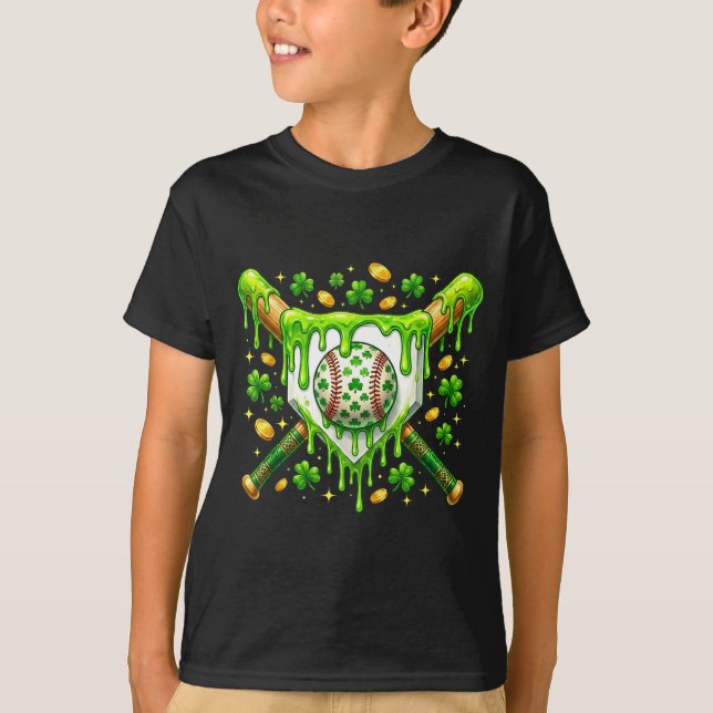 St Patrick Day Baseball Drip Ice Cream Baseball Ho T-Shirt (Front)