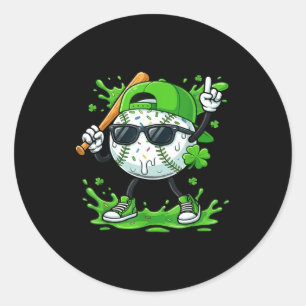 St Patrick Day Baseball Drip Ice Cream Baseball Pl Classic Round Sticker