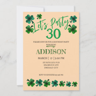 St Patrick Day Birthday Lets party shamrock adult Invitation