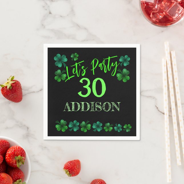 St Patrick Day Birthday Lets party shamrock Napkin (Insitu)