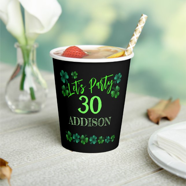 St Patrick Day Birthday Lets party shamrock Paper Cups (Insitu)