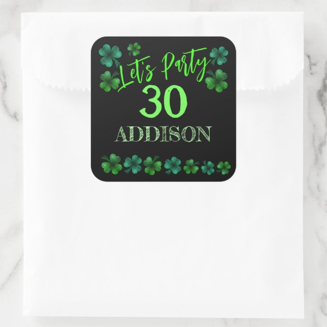 St Patrick Day Birthday Lets party shamrock Square Sticker (Bag)