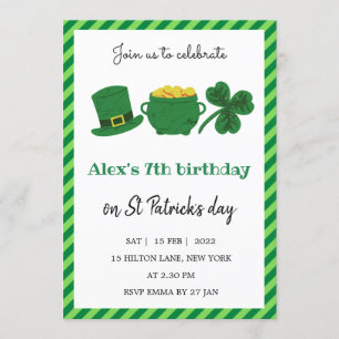 St Patrick Day Birthday Shamrock Green Invitation