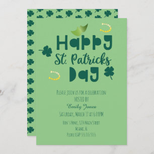 St Patrick Day Celebration Event Green Clover Invitation