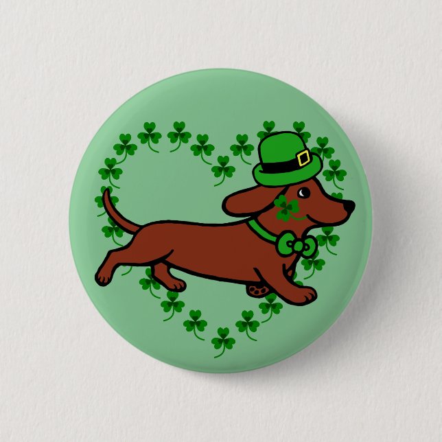St. Patrick Day Dachshund Cartoon ７ 6 Cm Round Badge (Front)