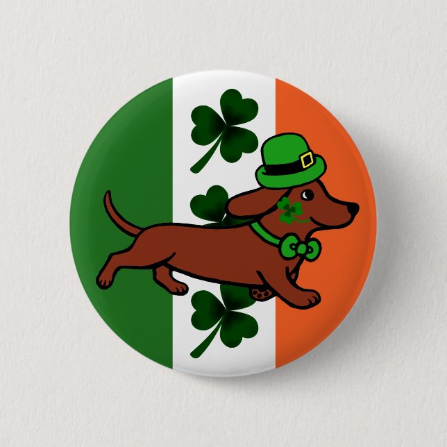 St. Patrick Day Dachshund Cartoon ７ 6 Cm Round Badge (Front)