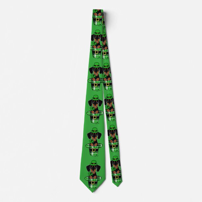 St. Patrick Day Dachshund Cartoon 4 Tie (Front)
