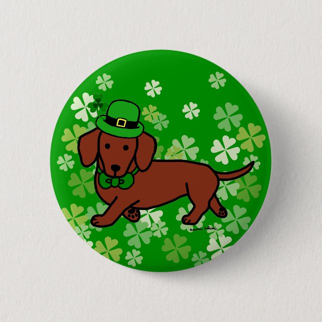 St. Patrick Day Dachshund Cartoon 6 Cm Round Badge (Front)