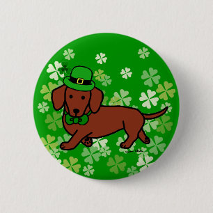St. Patrick Day Dachshund Cartoon 6 Cm Round Badge