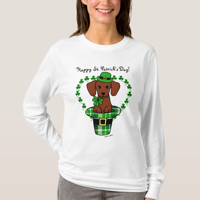 St. Patrick Day Dachshund Cartoon T-Shirt (Front)