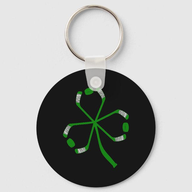 St Patrick Day Ice Hockey Sticks Shamrock Green Co Key Ring (Front)