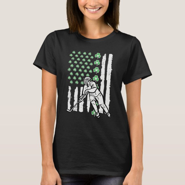 St Patrick Day Ice Hockey US Flag Saint Pattys Men T-Shirt (Front)