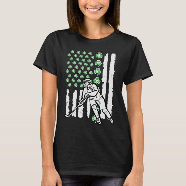 St Patrick Day Ice Hockey US Flag Saint Pattys Men T-Shirt (Front)