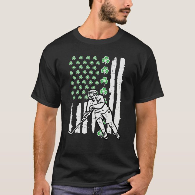St Patrick Day Ice Hockey US Flag Saint Pattys Men T-Shirt (Front)