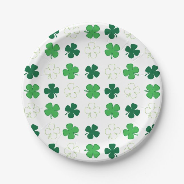 St. Patrick Day Irish Green Shamrocks Paper Plate (Front)