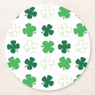 St. Patrick Day Irish Green Shamrocks Round Paper Coaster