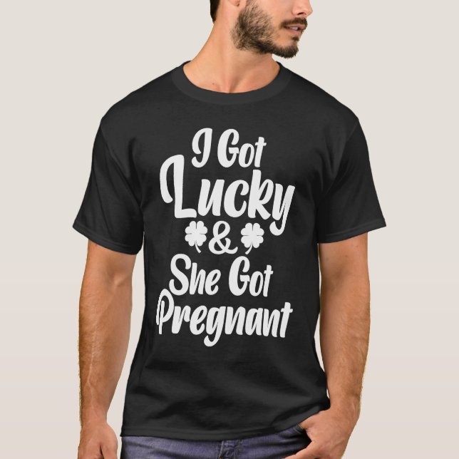 St Patrick Day Lucky Couple Pregnancy Announcement T-Shirt (Front)