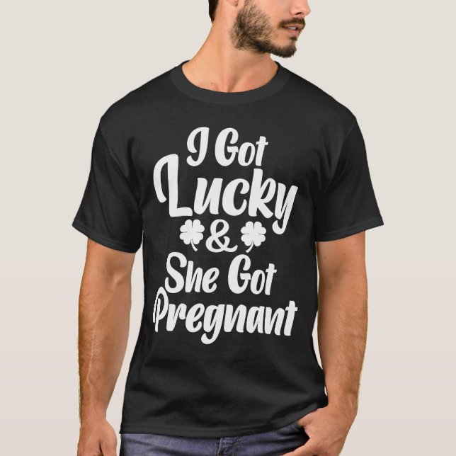 St Patrick Day Lucky Couple Pregnancy Announcement T-Shirt (Front)