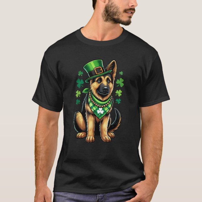 St Patrick Day Lucky Shamrock Leprechaun Dog Germa T-Shirt (Front)