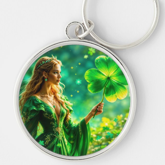 St Patrick Day mystical princess clover magic Key Ring (Front)