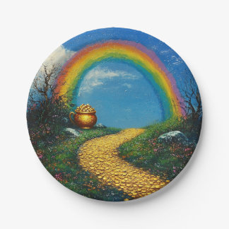 St. Patrick Day Rainbow & Pot of Gold Any Age Paper Plate