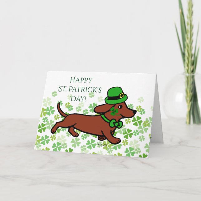 St. Patrick Day Red Smooth Dachshund Running Card (Front)